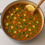 Hearty hot bowl of zucchini lentil stew